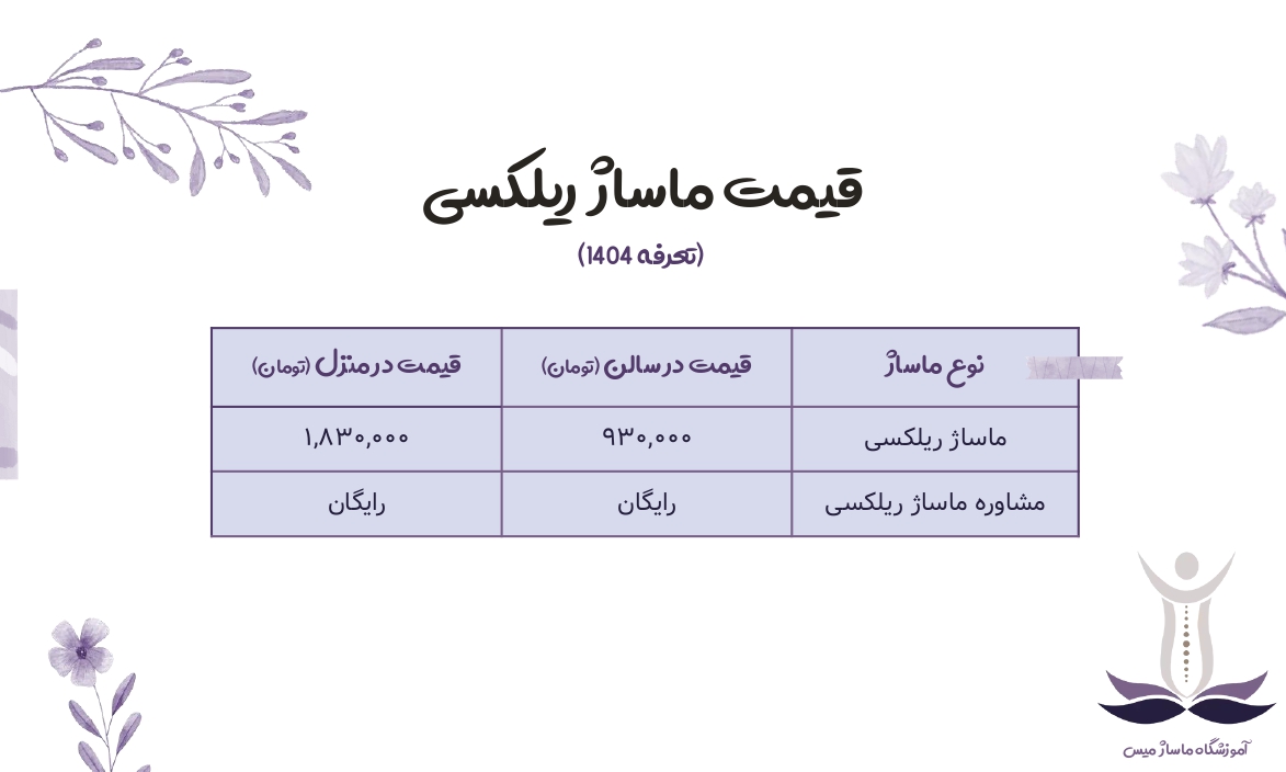 قیمت ماساژ ریلکسی.